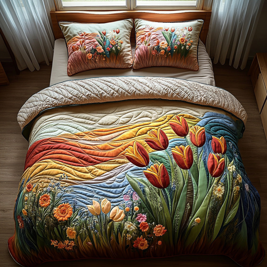 Whispering Petals 3-Piece Quilted Bedding Set NCU0DV6623