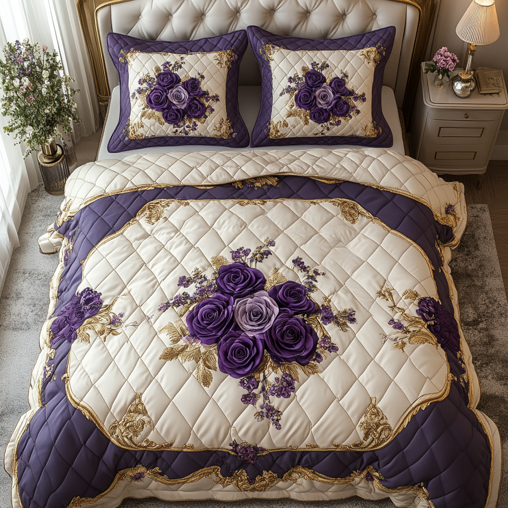 Whispering Petals 3-Piece Quilted Bedding Set NCU0DV4484