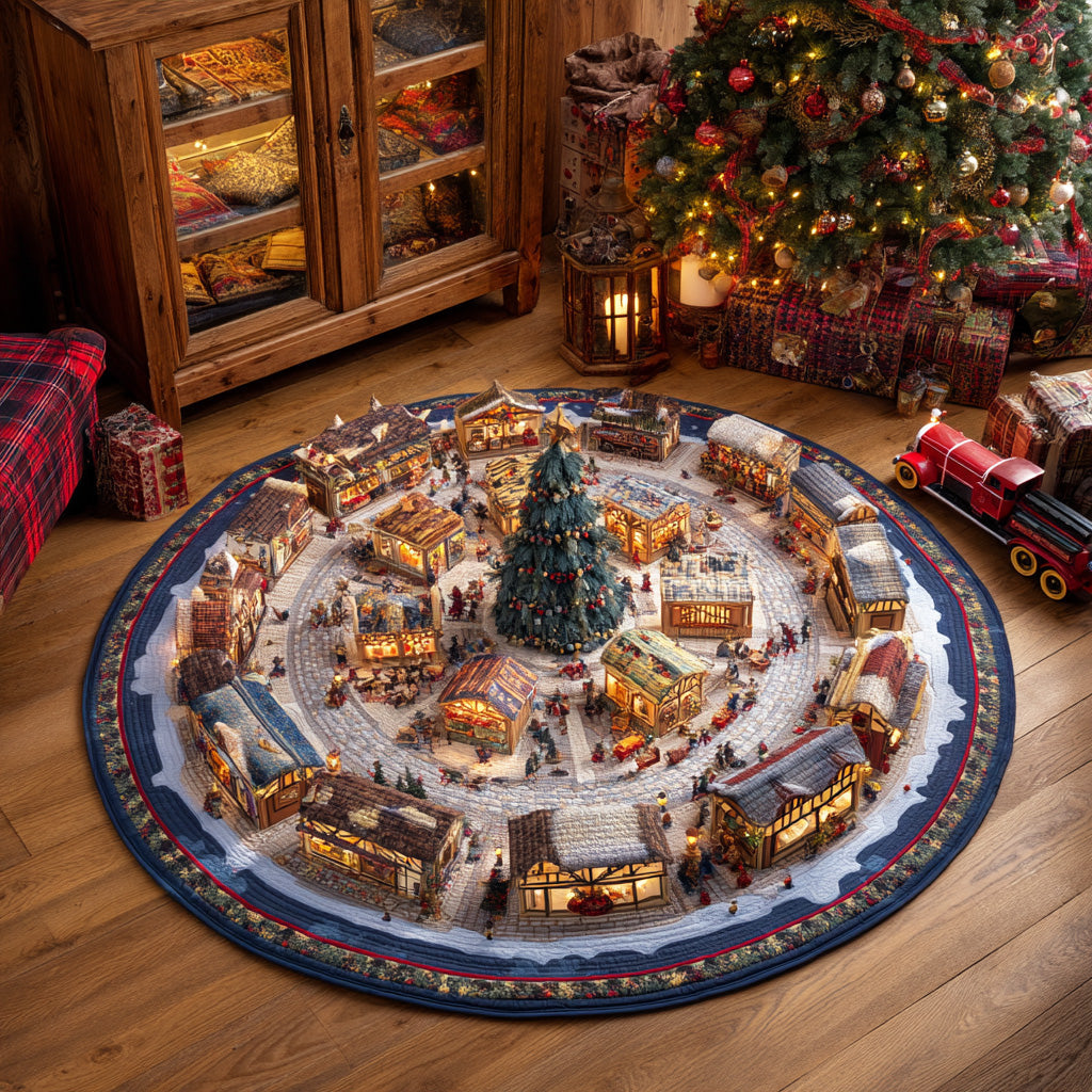 Whispering Pines Snow Quilted Round Mat NCU0TD1758