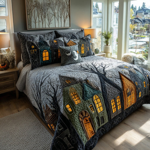 Whispering Pumpkin Houses 3-Piece Quilted Bedding Set NCU0VL3681