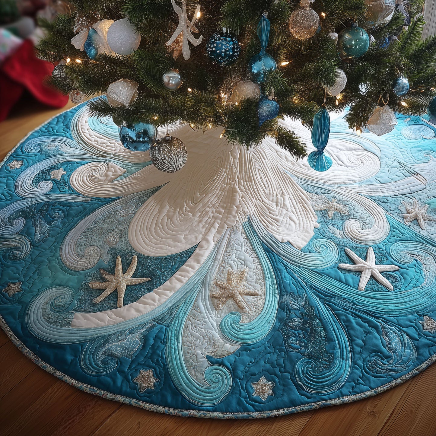 Whispering Waves Christmas Quilted Tree Skirt NCU0PT10288