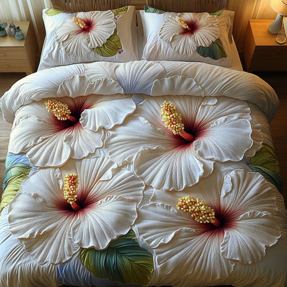 Whispering White Blooms 3-Piece Quilted Bedding Set NCU0NT5863