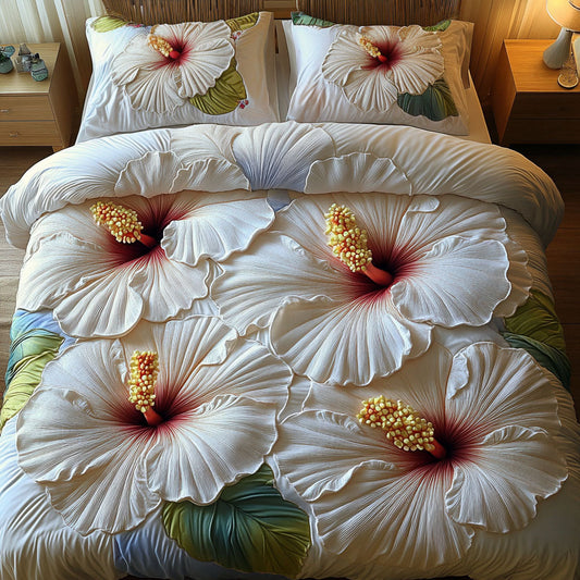 Whispering White Blooms 3-Piece Quilted Bedding Set NCU0NT5863