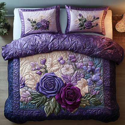 Whispering Wisteria Roses 3-Piece Quilted Bedding Set NCU0DV3859