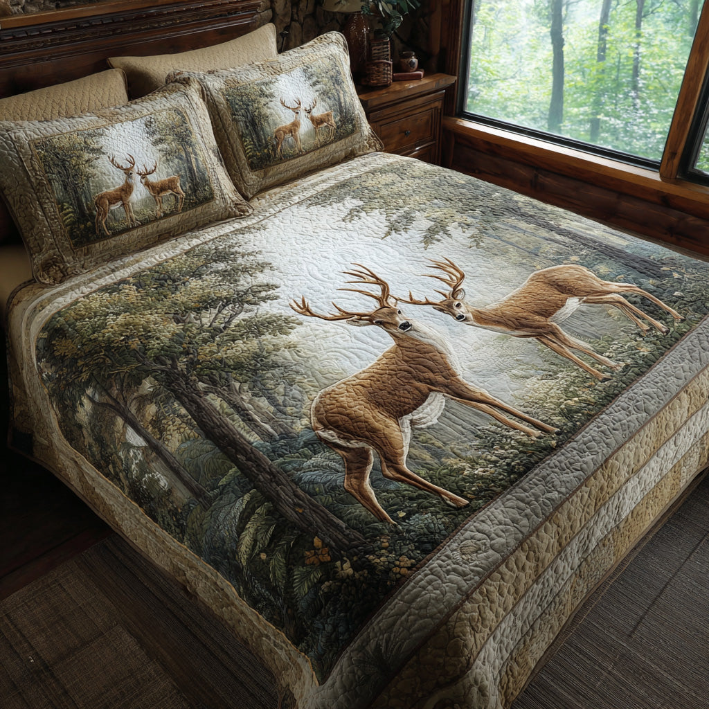 Whispering Woods Deer 3-Piece Quilted Bedding Set NCU0DV8022