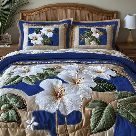 White Hibiscus v2 3-Piece Quilted Bedding Set NCU0DV5791