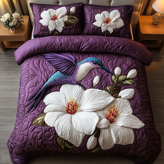 White Blooming Flight 3-Piece Quilted Bedding Set NCU0NT4810