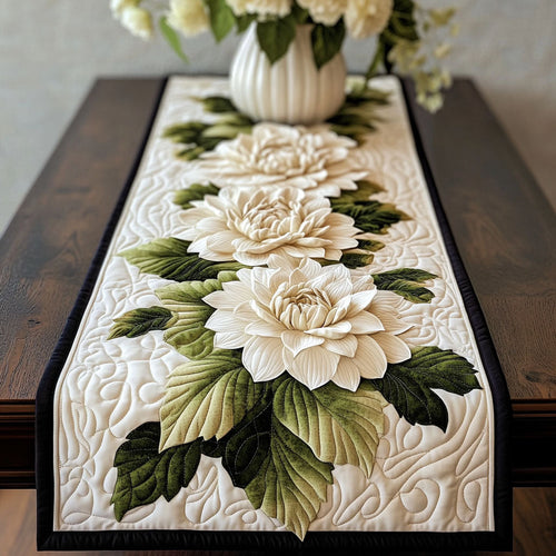 White Dahlia Elegance Quilted Table Runner NCU0NT5211
