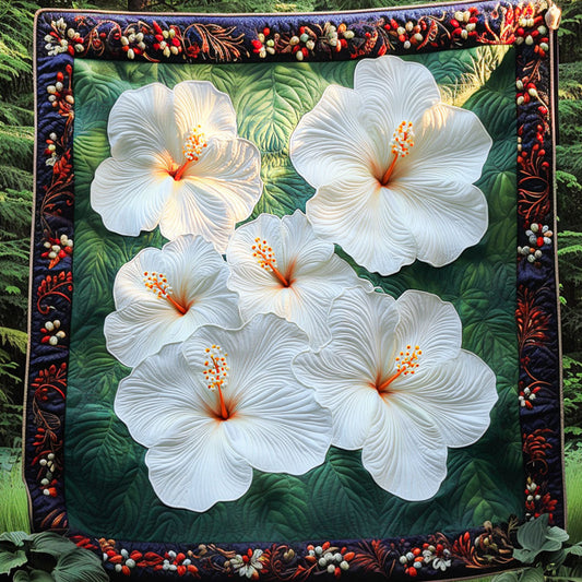 White Hibiscus Grace Quilted Blanket NCU0NT5735
