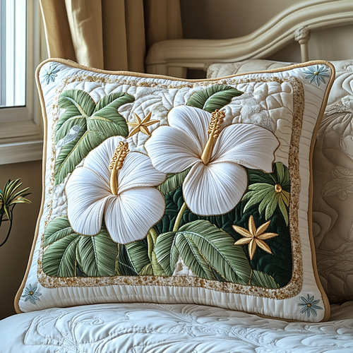White Hibiscus Quilted Pillow Case NCU0DV4814