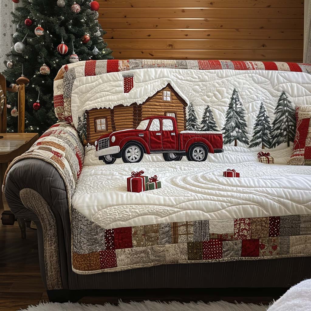 White Holiday Quilted Sofa Cover NCU0NT10946