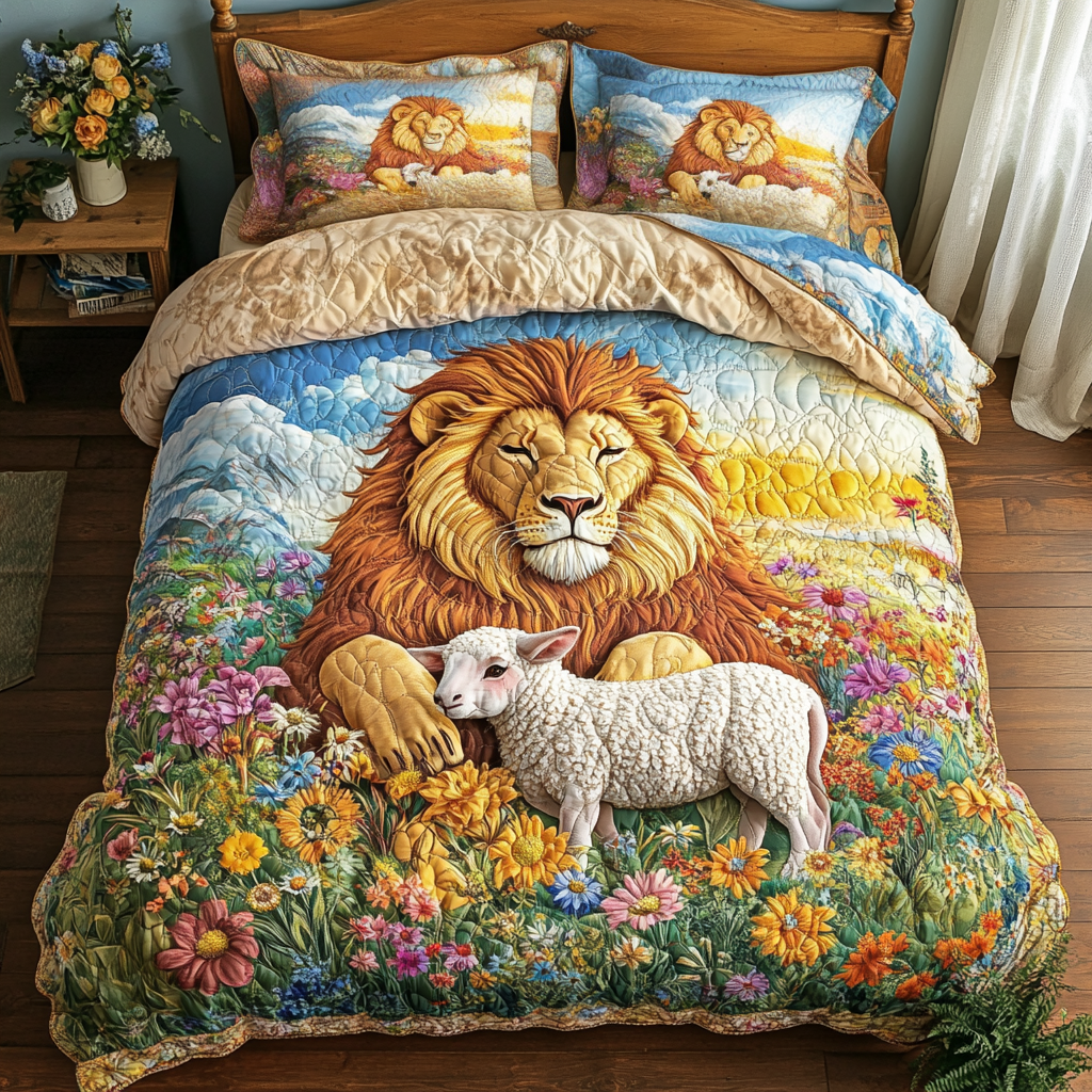 White Lamb 3-Piece Quilted Bedding Set NCU0DK8145