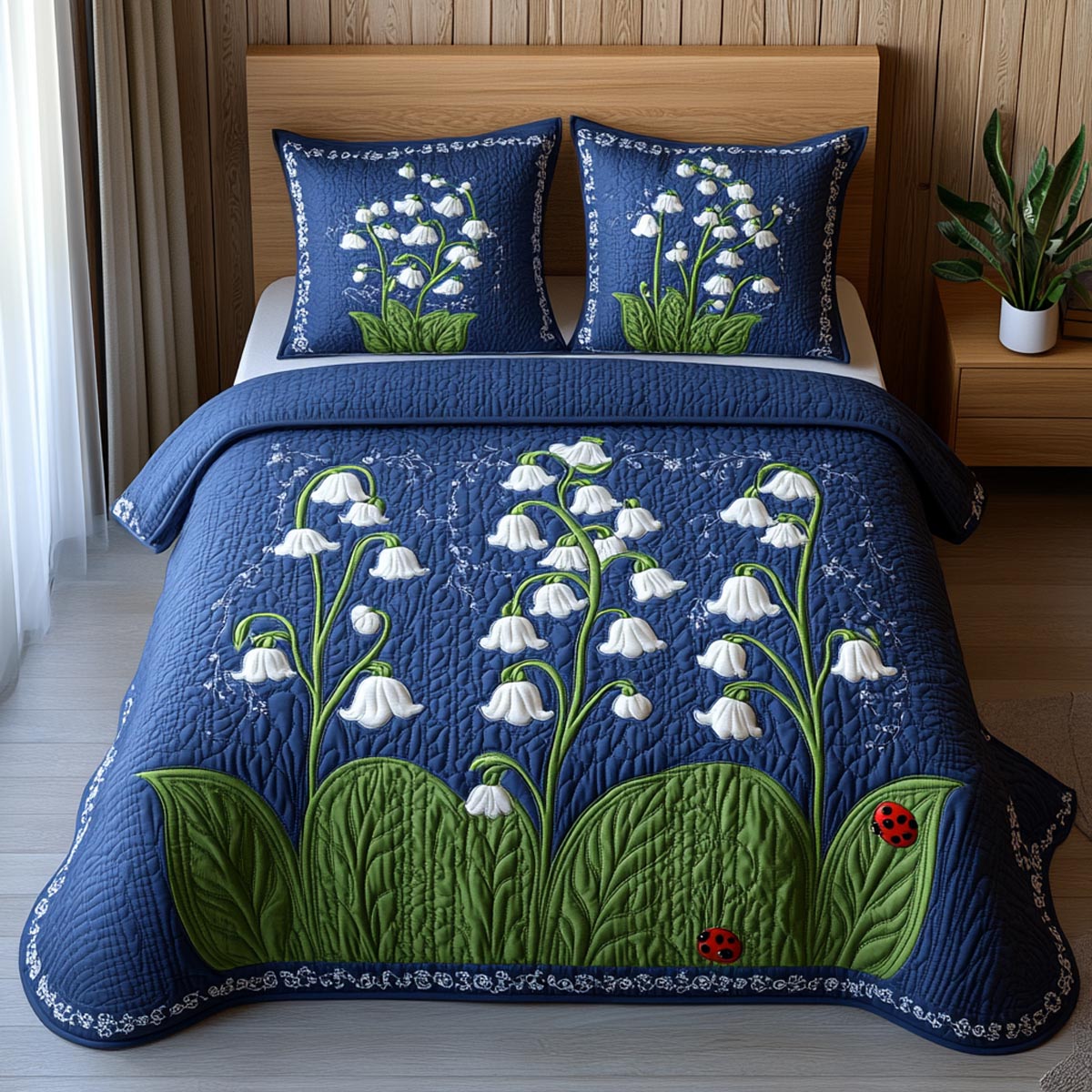 White Lily 3-Piece Quilted Bedding Set NCU0DV9104