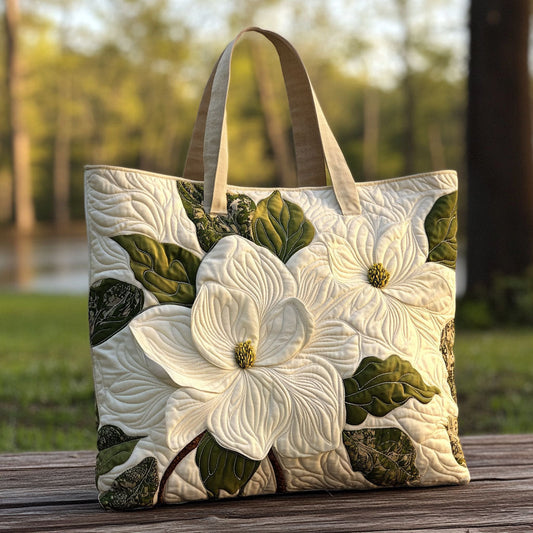 White Magnolia Quilted Tote Bag NCU0PT7966