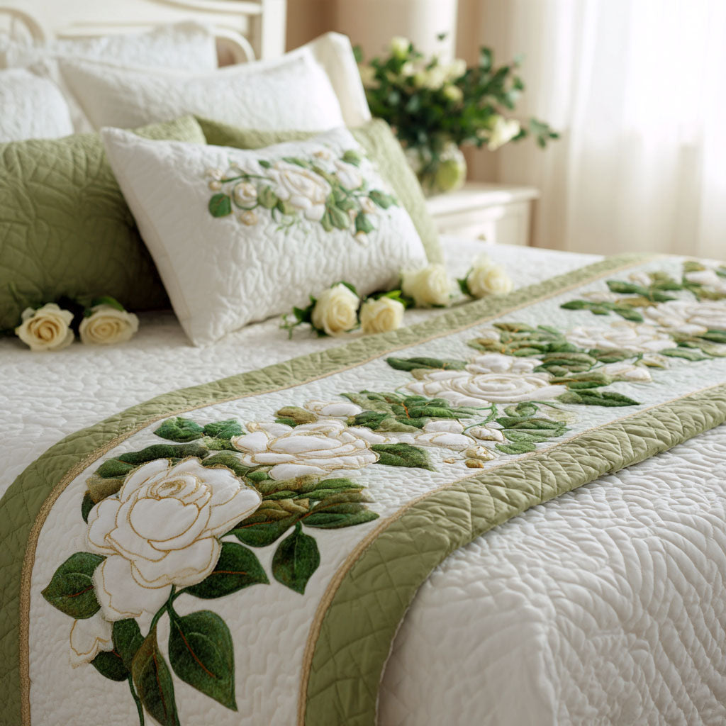 White Petals at Dawn Quilted Bed Runner NCU0PT11171
