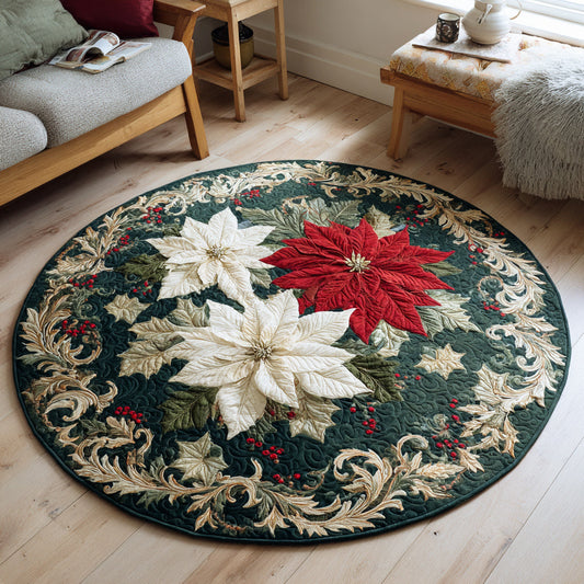 White Poinsettia Wreath Quilted Round Mat NCU0HH279