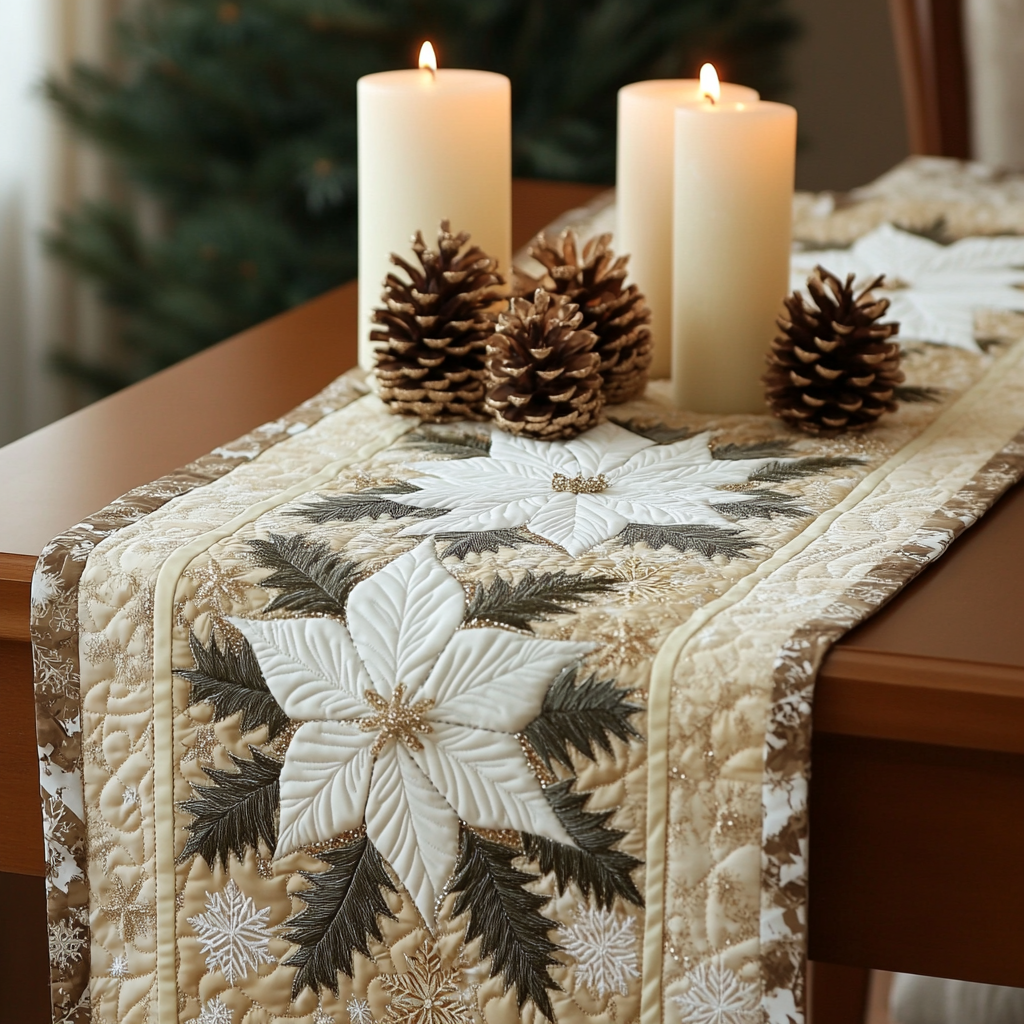 White Poinsettias Quilted Table Runner NCU0DV2128