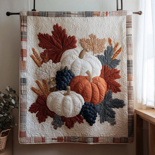 White Pumpkin Harvest Quilted Blanket NCU0HH089