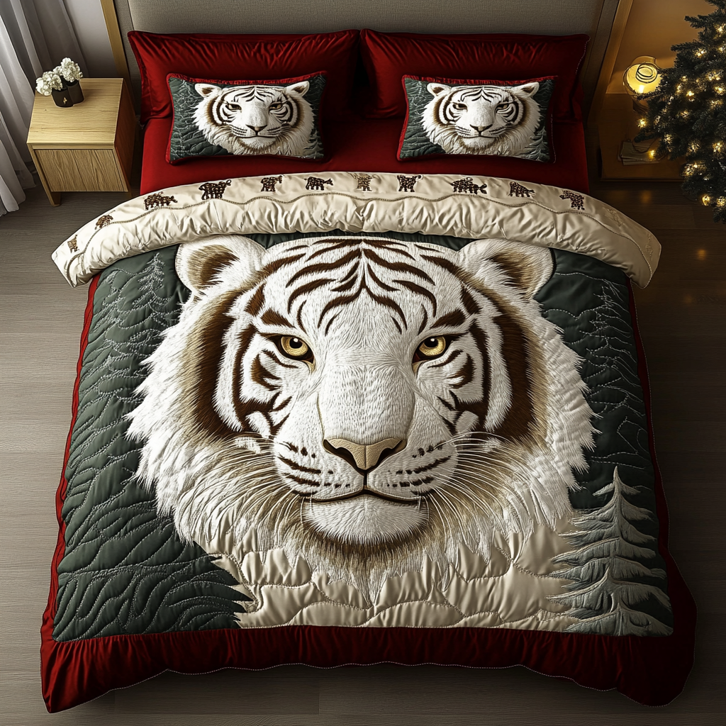 White Tiger Elegance 3-Piece Quilted Bedding Set NCU0DK3732