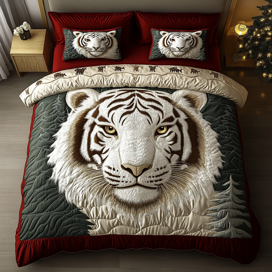 White Tiger Elegance 3-Piece Quilted Bedding Set NCU0DK3732