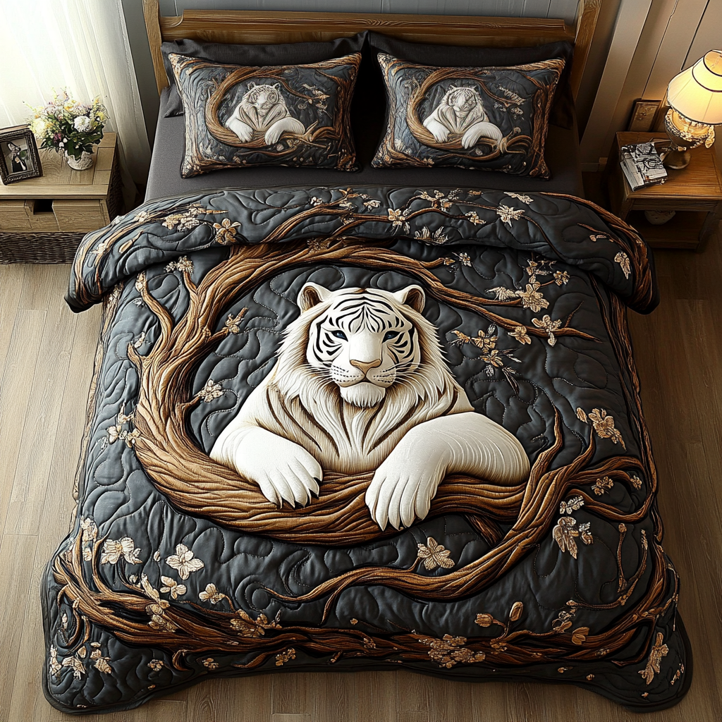White Tiger Shadows 3-Piece Quilted Bedding Set NCU0DK3737