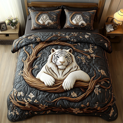 White Tiger Shadows 3-Piece Quilted Bedding Set NCU0DK3737