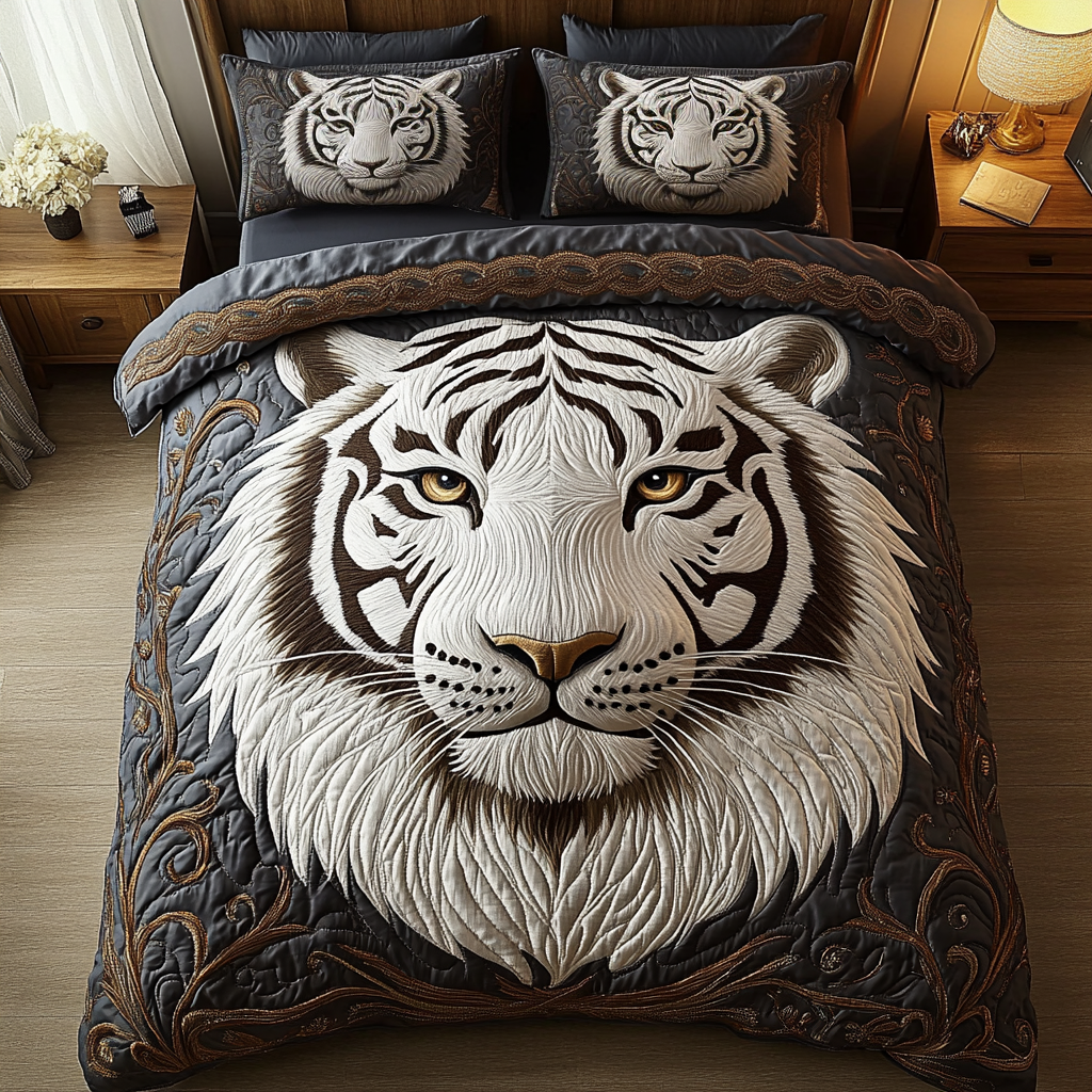 White Tiger Spirit 3-Piece Quilted Bedding Set NCU0DK3734