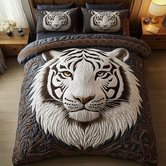 White Tiger Spirit 3-Piece Quilted Bedding Set NCU0DK3734