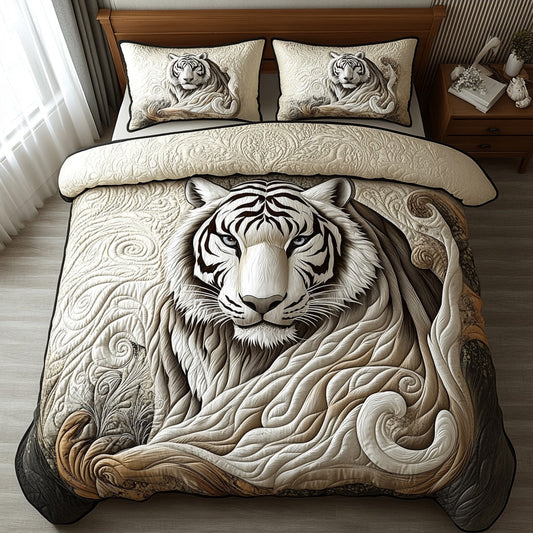 White Tiger Spirit 3-Piece Quilted Bedding Set NCU0DV6476