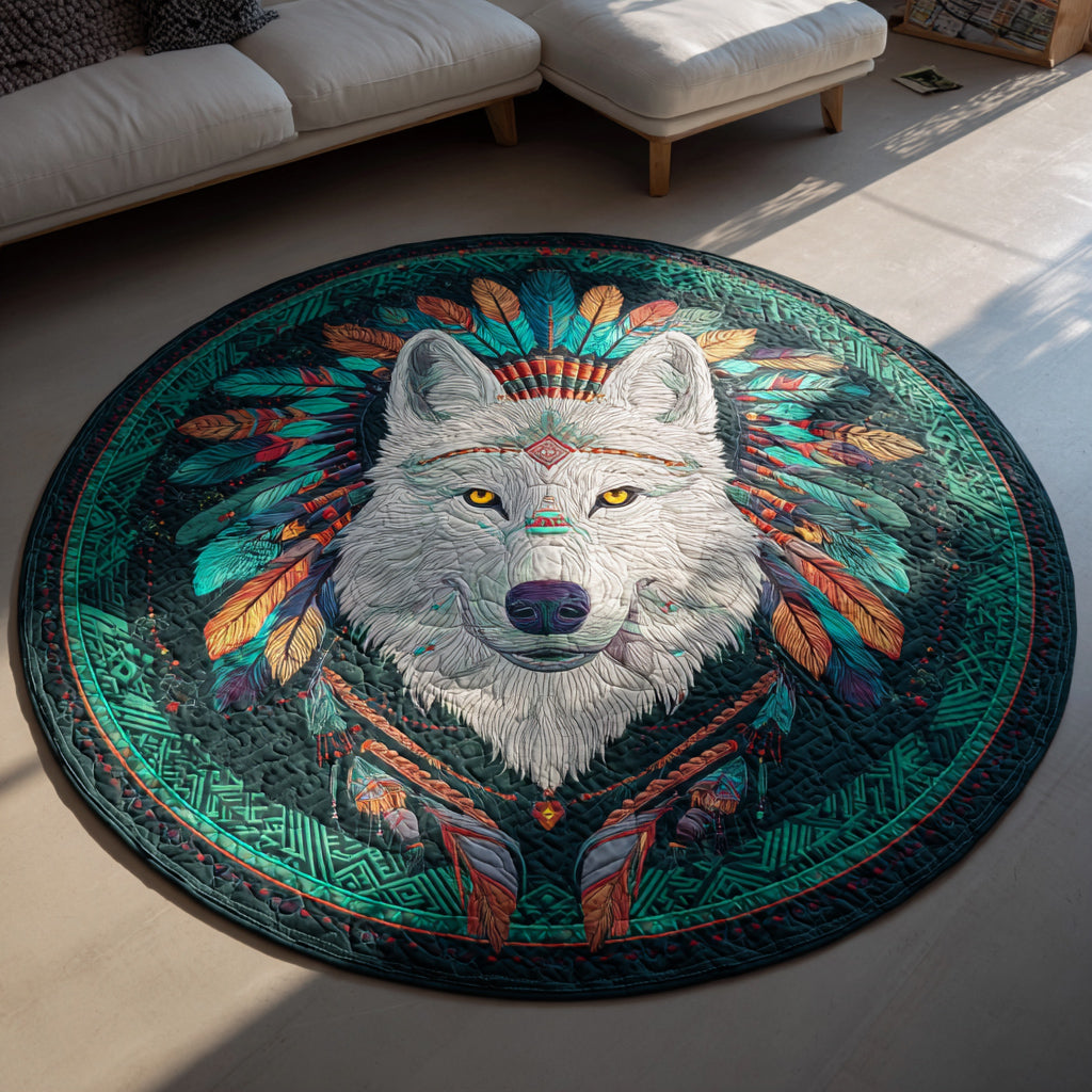 White Wolf Quilted Round Mat NCU0HH009