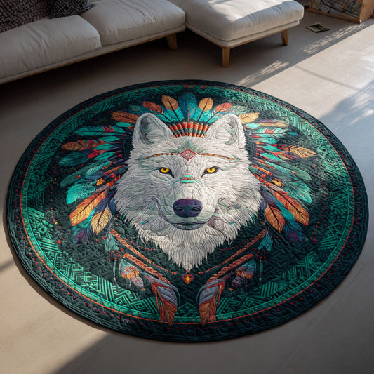 White Wolf Quilted Round Mat NCU0HH009