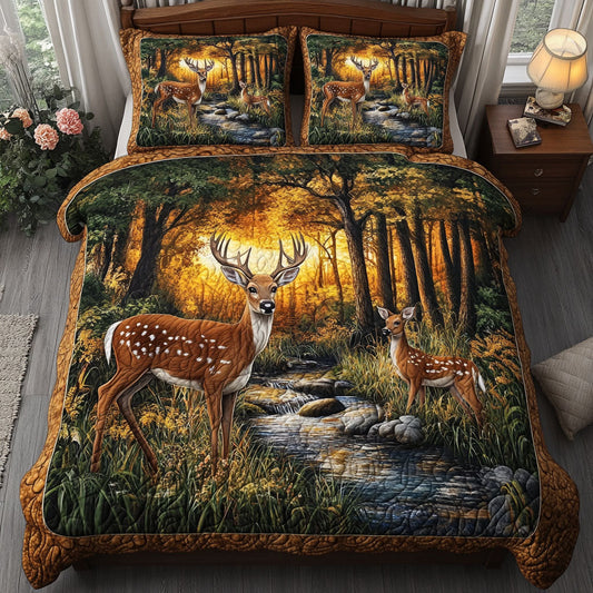 White tailed Deer Dreams 3-Piece Quilted Bedding Set NCU0NT6081