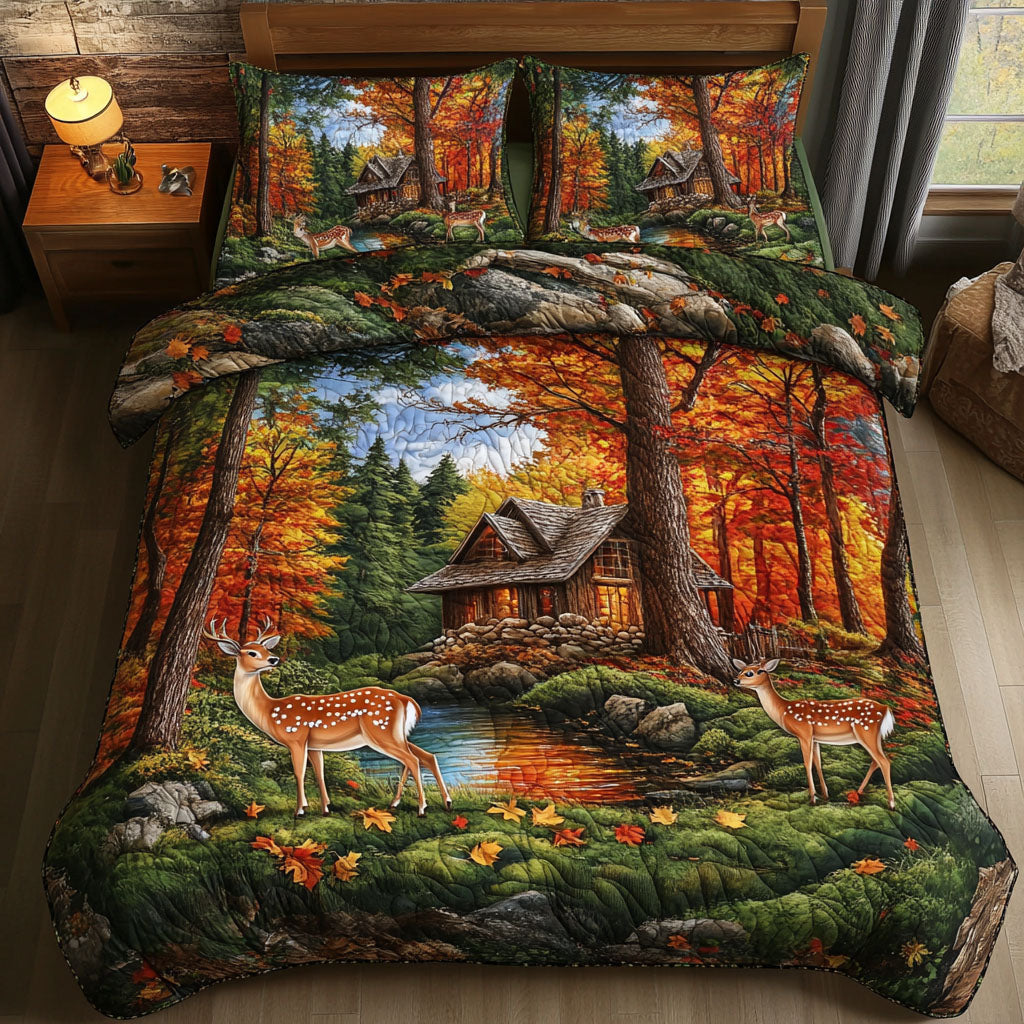 White tailed Deer Escape 3-Piece Quilted Bedding Set NCU0NT6082