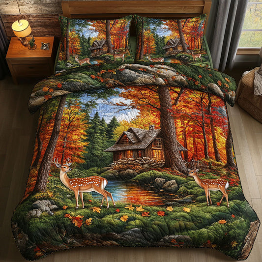White tailed Deer Escape 3-Piece Quilted Bedding Set NCU0NT6082