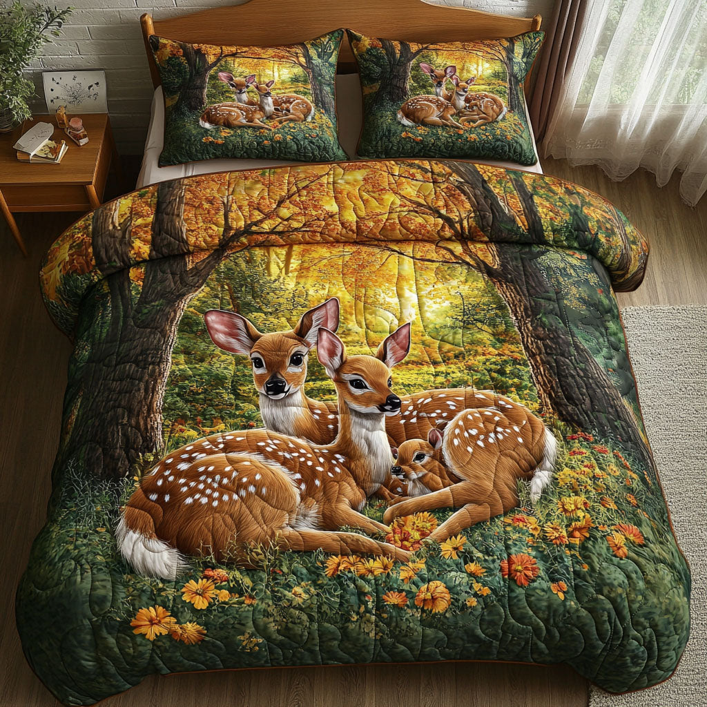 White tailed Deer Grace 3-Piece Quilted Bedding Set NCU0NT6084