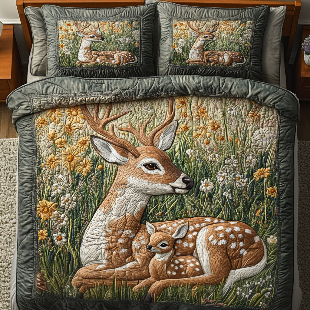 White tailed Deer Serenity 3-Piece Quilted Bedding Set NCU0NT6087