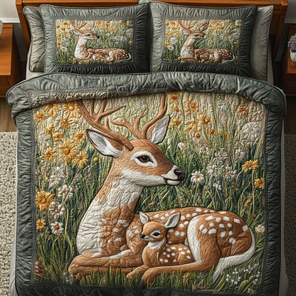 White tailed Deer Serenity 3-Piece Quilted Bedding Set NCU0NT6087