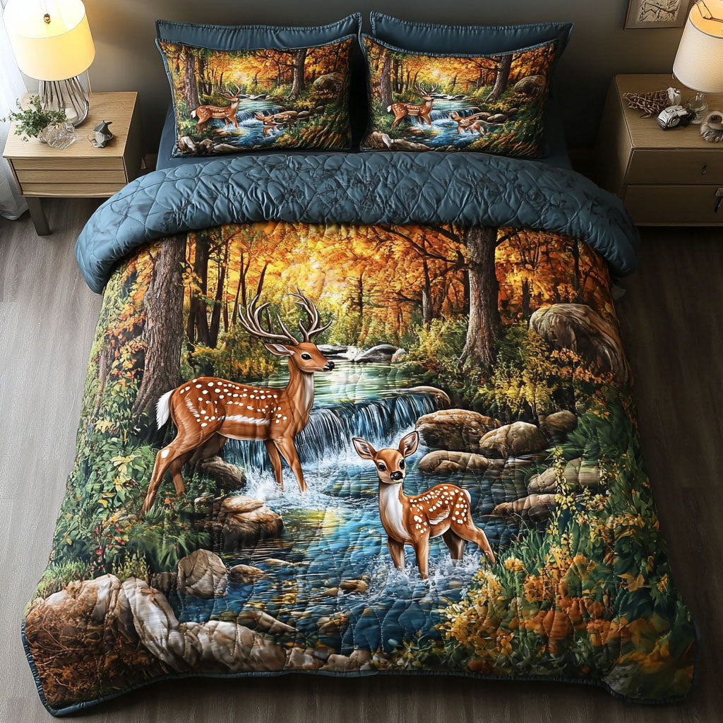 White tailed Deer in Autumn 3-Piece Quilted Bedding Set NCU0NT6085