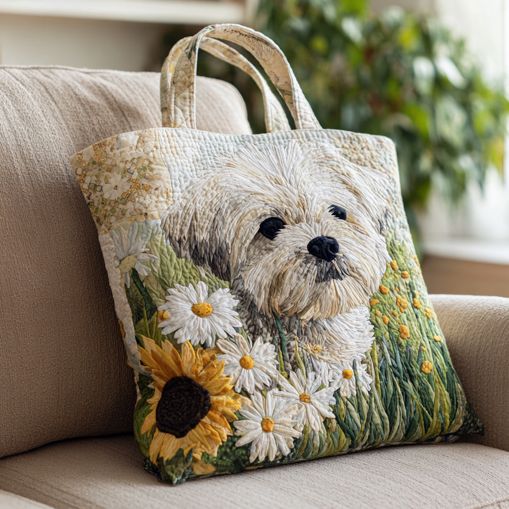 Whitewash Shih Tzu Quilted Tote Bag NCU0HH1431