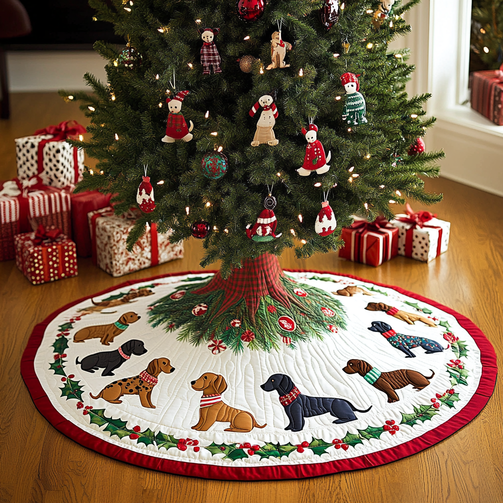 Wiener Wonder Christmas Quilted Tree Skirt NCU0DK1686