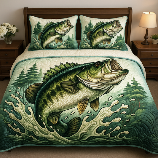 Wild Bass 3-Piece Quilted Bedding Set NCU0VH4494