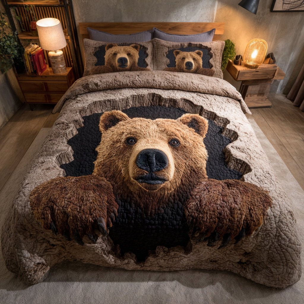 Wild Bear 3-Piece Quilted Bedding Set NCU0DK11388
