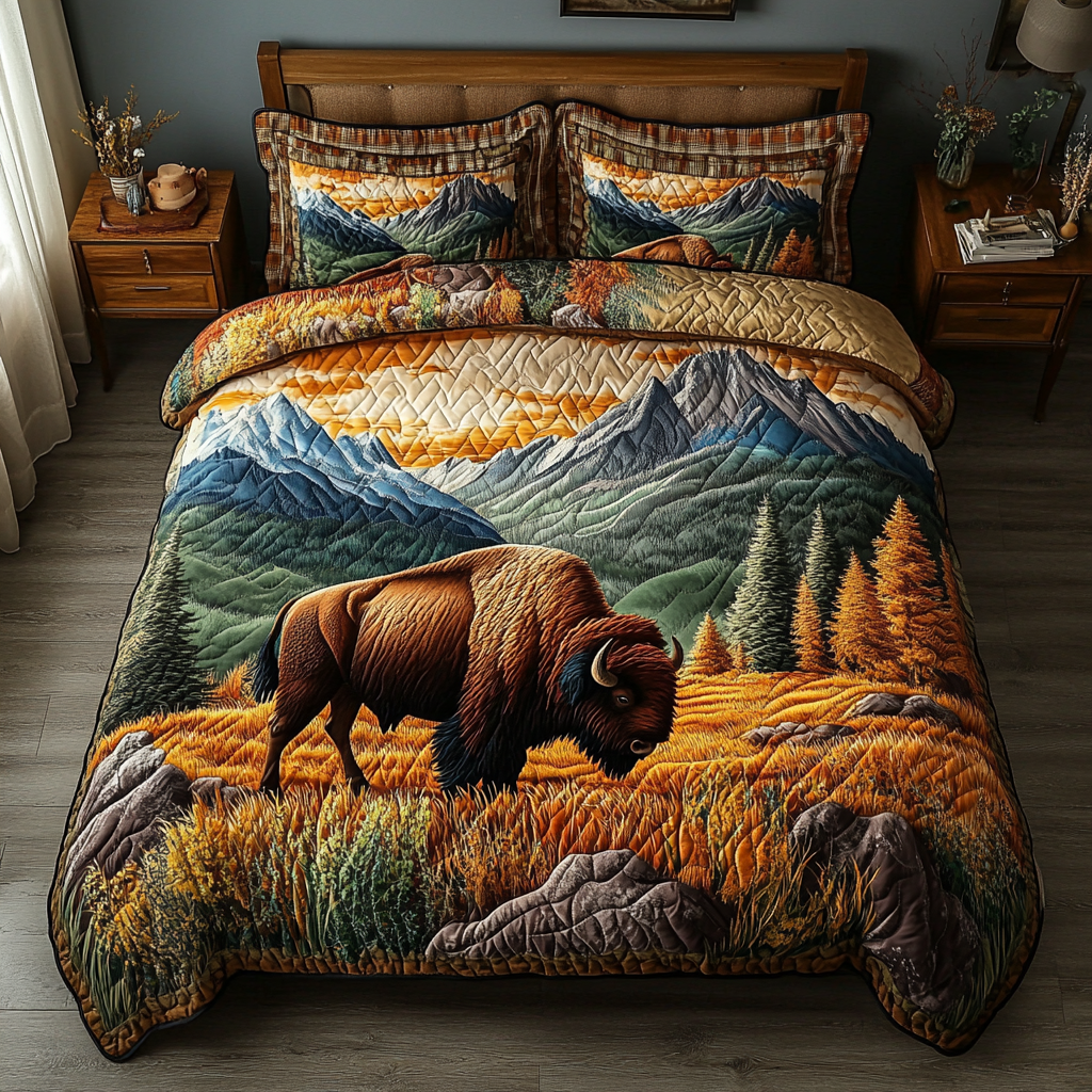 Wild Bison 3-Piece Quilted Bedding Set NCU0DK6927 – Vantique
