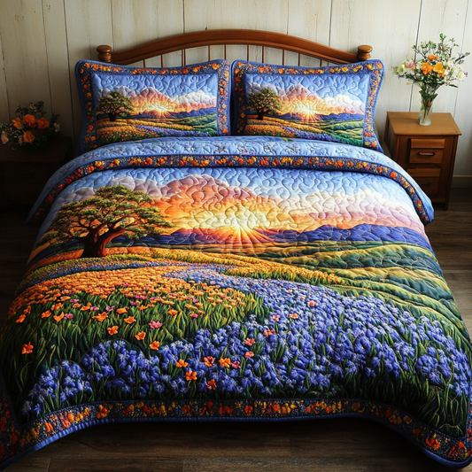 Wild Bluebonnets 3-Piece Quilted Bedding Set NCU0VL2131