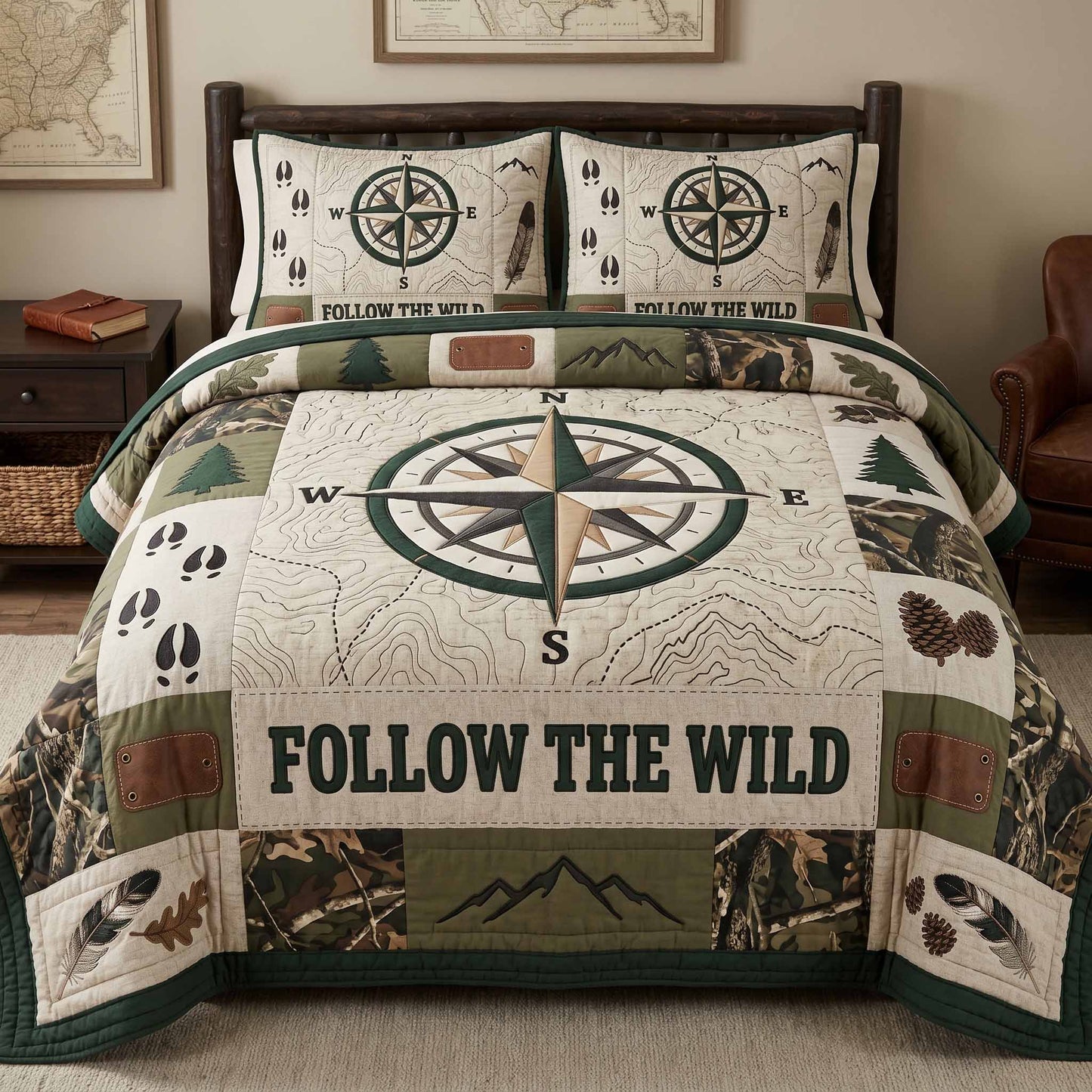 Wild Compass 3-Piece Quilted Bedding Set NCU0XD2842