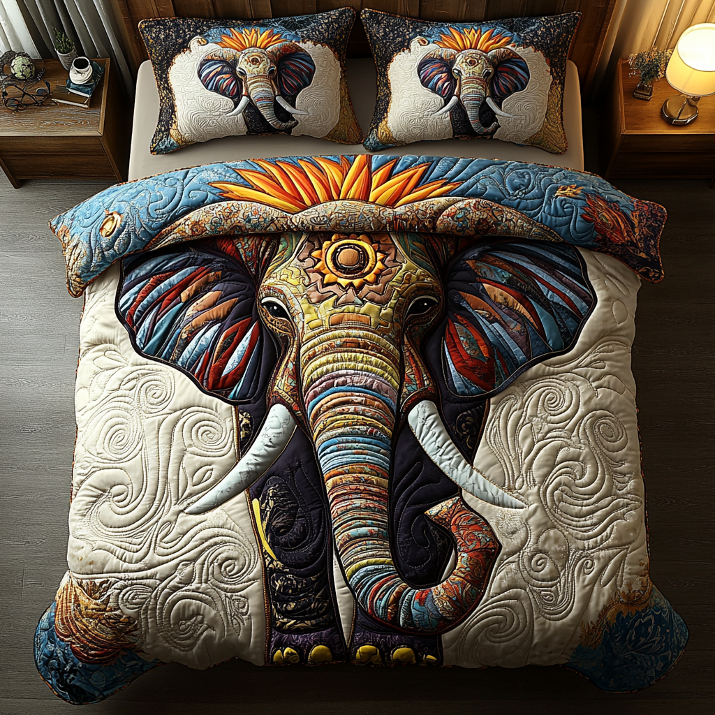 Wild Elephant 3-Piece Quilted Bedding Set NCU0DK9577