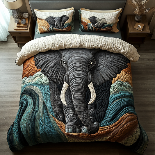 Wild Elephant 3-Piece Quilted Bedding Set NCU0DV5956
