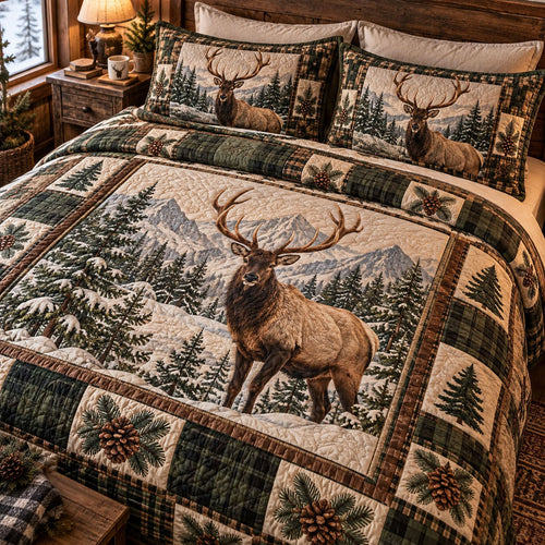 Wild Elk Heritage 3-Piece Quilted Bedding Set NCU0PT12213