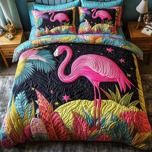 Wild Flamingo 3-Piece Quilted Bedding Set NCU0DK9044