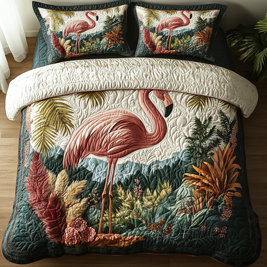 Wild Flamingo 3-Piece Quilted Bedding Set NCU0DV5882